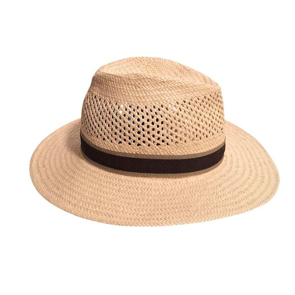 Womens Straw Sun Hat Wide Brim With Ribbon Decoration Size 7 1/8 Medium Natural - Picture 2 of 3